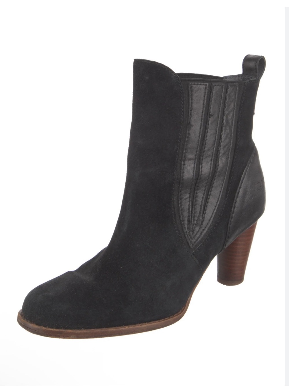 UGG Olivia Black Leather Booties Suede Heel Boot Size 10